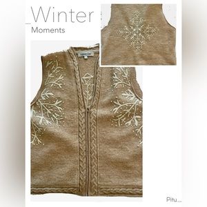 Women’s Coldwater Creek Wool Vest. Embroidered Snowflake Front/Back. Size Large.